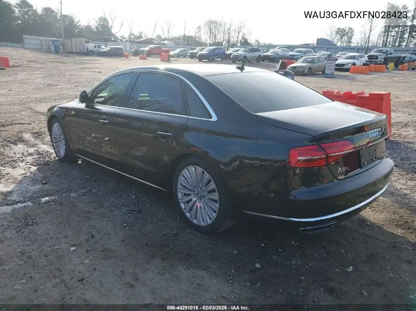 2015 Audi A8 L 3.0T VIN: WAU3GAFDXFN028423 Lot: 44291018