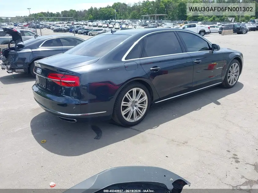 2015 Audi A8 L 3.0T VIN: WAU3GAFD6FN001302 Lot: 45348937