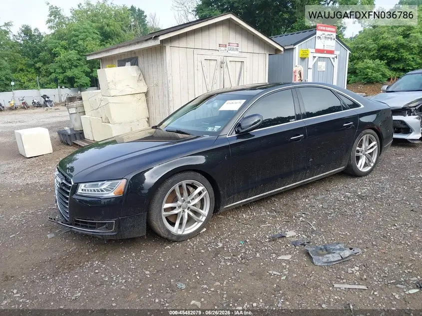 2015 Audi A8 3.0T VIN: WAUJGAFDXFN036786 Lot: 45482079