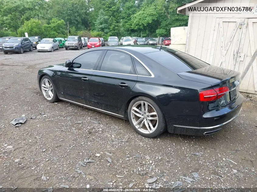 2015 Audi A8 3.0T VIN: WAUJGAFDXFN036786 Lot: 45482079