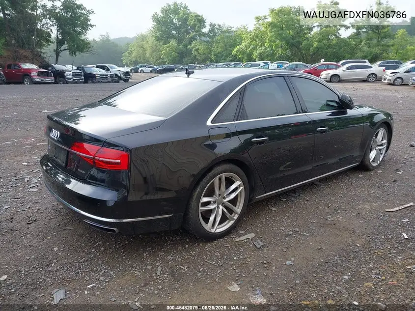 2015 Audi A8 3.0T VIN: WAUJGAFDXFN036786 Lot: 45482079