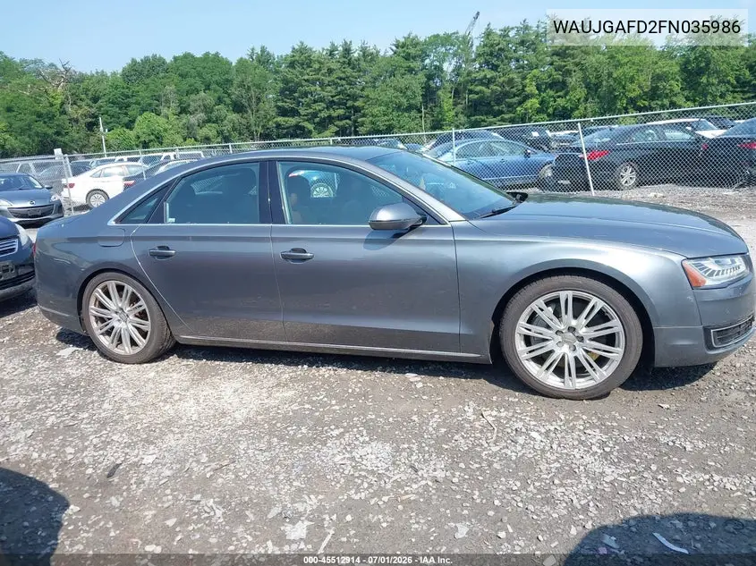 2015 Audi A8 3.0T VIN: WAUJGAFD2FN035986 Lot: 45512914
