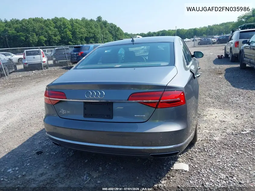 2015 Audi A8 3.0T VIN: WAUJGAFD2FN035986 Lot: 45512914