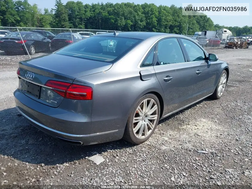 2015 Audi A8 3.0T VIN: WAUJGAFD2FN035986 Lot: 45512914