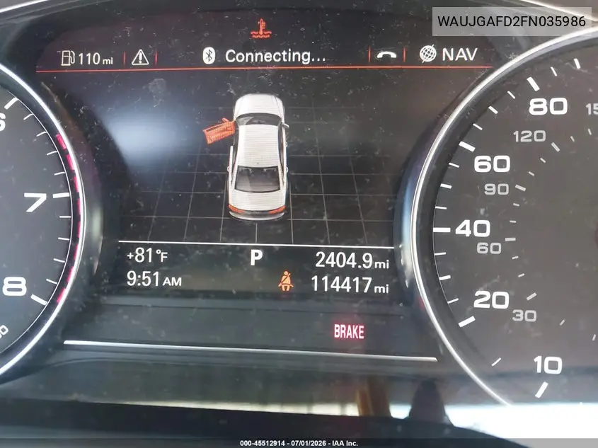 2015 Audi A8 3.0T VIN: WAUJGAFD2FN035986 Lot: 45512914