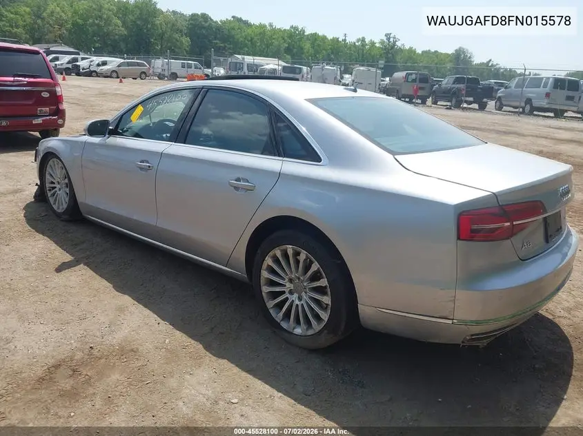 2015 Audi A8 3.0T VIN: WAUJGAFD8FN015578 Lot: 45528100