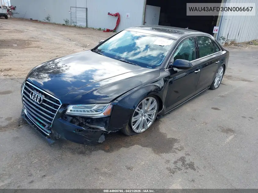 2016 Audi A8 L 4.0T Sport VIN: WAU43AFD3GN006667 Lot: 44908765