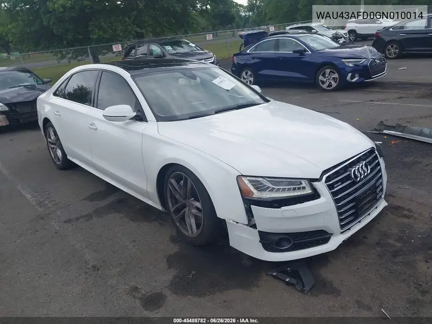 2016 Audi A8 L 4.0T Sport VIN: WAU43AFD0GN010014 Lot: 45488782