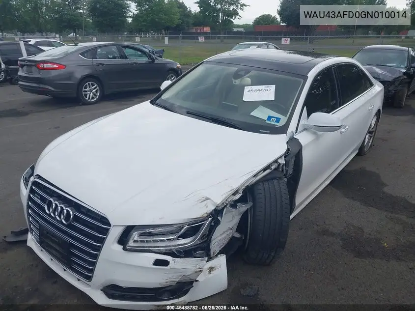 2016 Audi A8 L 4.0T Sport VIN: WAU43AFD0GN010014 Lot: 45488782