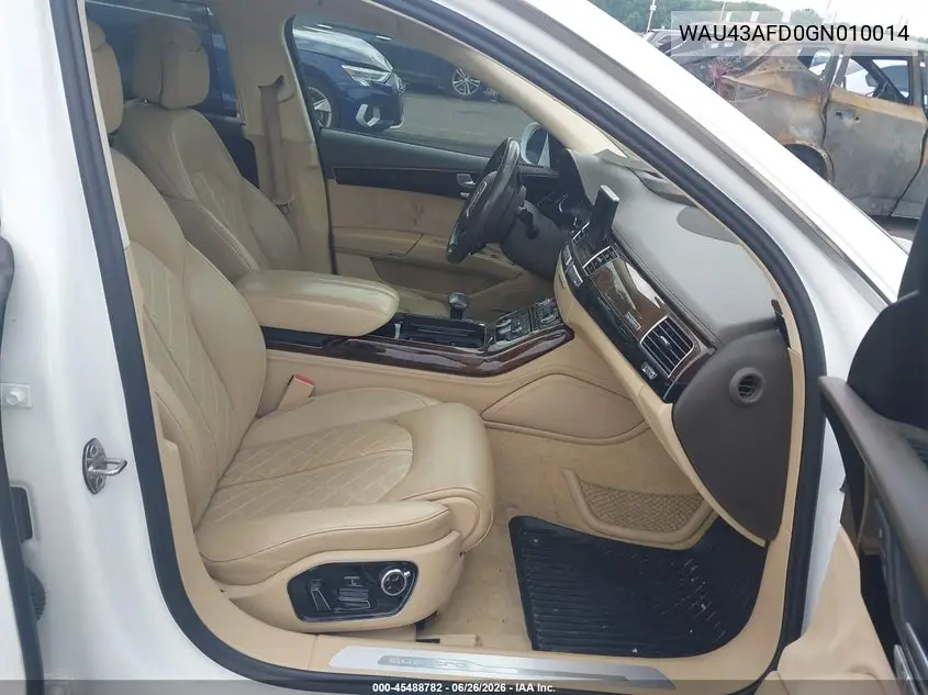 2016 Audi A8 L 4.0T Sport VIN: WAU43AFD0GN010014 Lot: 45488782