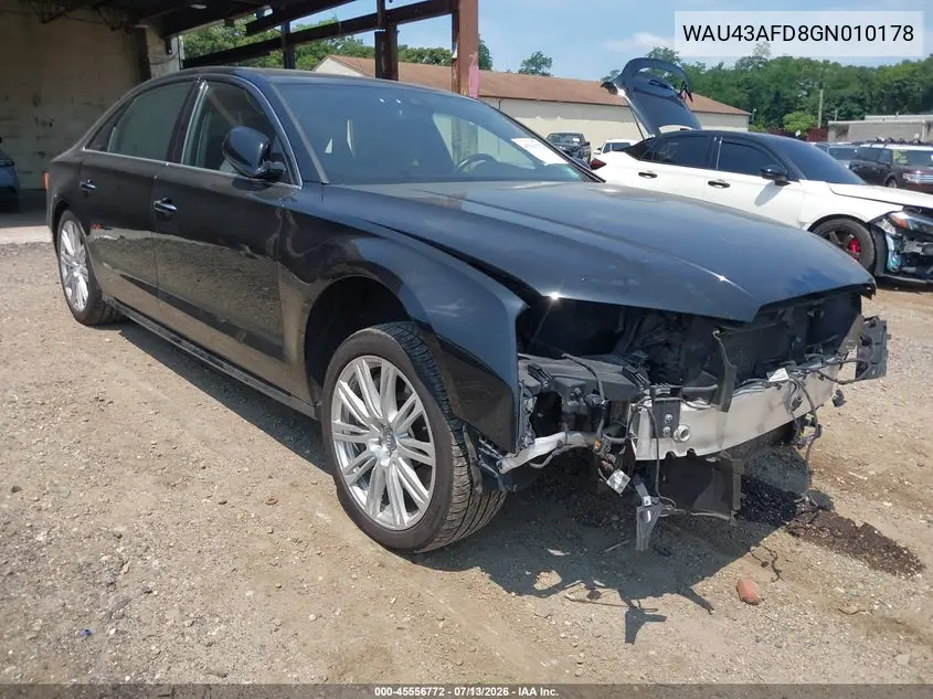 2016 Audi A8 L 4.0T Sport VIN: WAU43AFD8GN010178 Lot: 45556772
