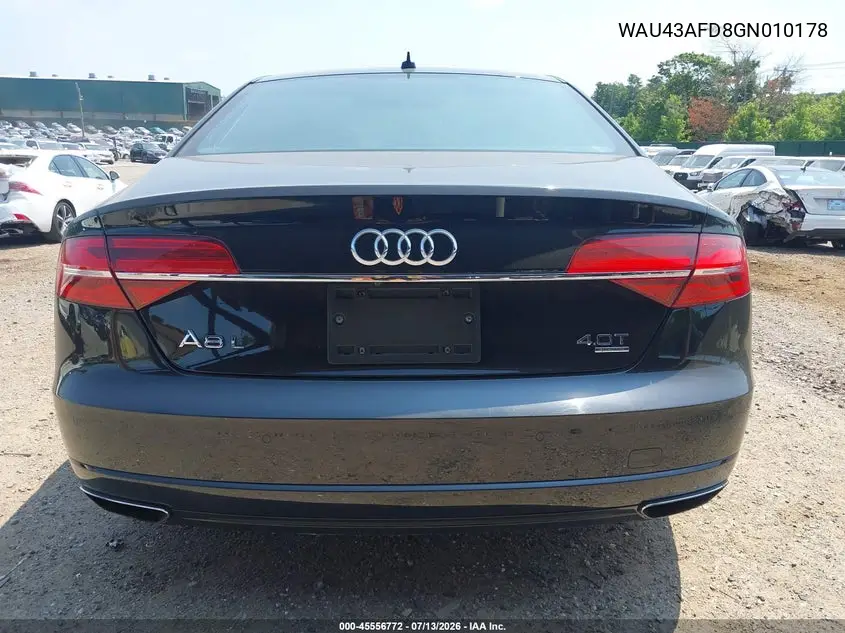 2016 Audi A8 L 4.0T Sport VIN: WAU43AFD8GN010178 Lot: 45556772