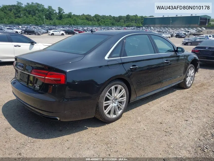 2016 Audi A8 L 4.0T Sport VIN: WAU43AFD8GN010178 Lot: 45556772