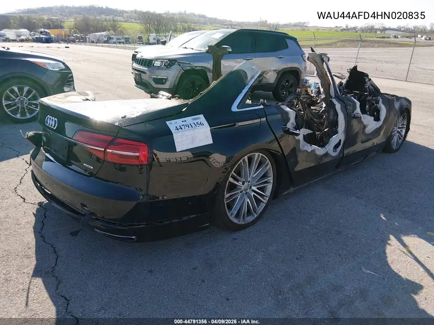 2017 Audi A8 L 3.0T VIN: WAU44AFD4HN020835 Lot: 44791356