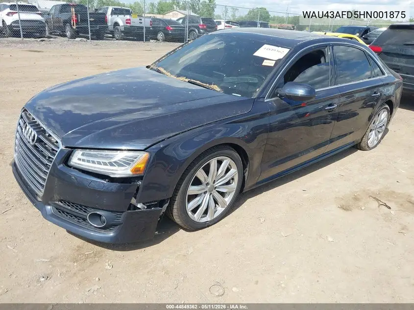 2017 Audi A8 L 4.0T Sport VIN: WAU43AFD5HN001875 Lot: 44849362