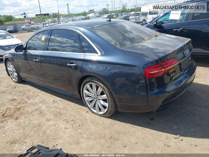 2017 Audi A8 L 4.0T Sport VIN: WAU43AFD5HN001875 Lot: 44849362