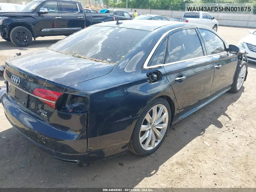 2017 Audi A8 L 4.0T Sport VIN: WAU43AFD5HN001875 Lot: 44849362