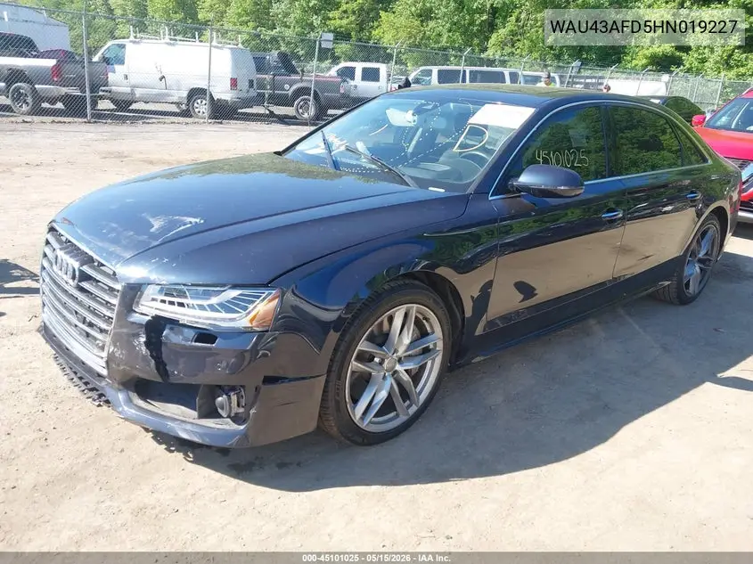 2017 Audi A8 L 4.0T Sport VIN: WAU43AFD5HN019227 Lot: 45101025