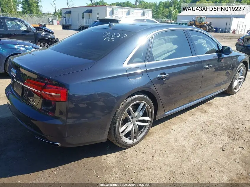 2017 Audi A8 L 4.0T Sport VIN: WAU43AFD5HN019227 Lot: 45101025
