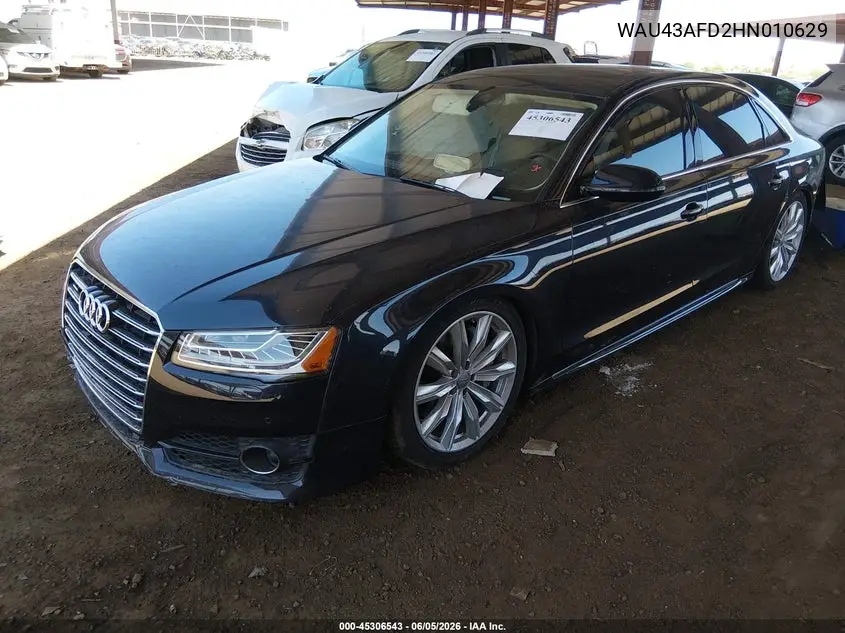 2017 Audi A8 L Sport VIN: WAU43AFD2HN010629 Lot: 45306543