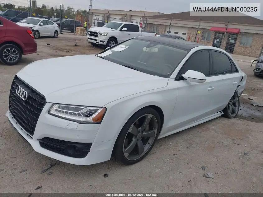 2018 Audi A8 L 3.0T VIN: WAU44AFD4JN000235 Lot: 45084097
