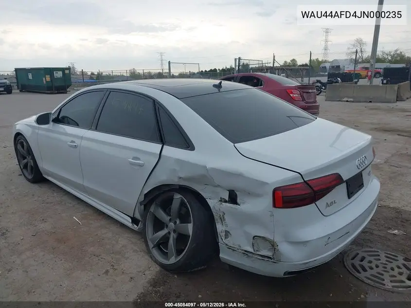 2018 Audi A8 L 3.0T VIN: WAU44AFD4JN000235 Lot: 45084097