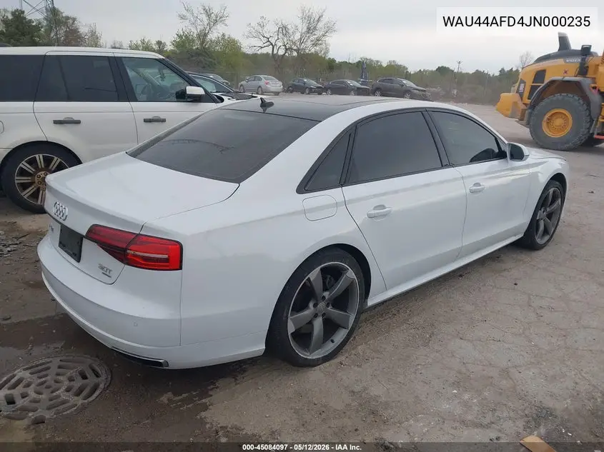 2018 Audi A8 L 3.0T VIN: WAU44AFD4JN000235 Lot: 45084097