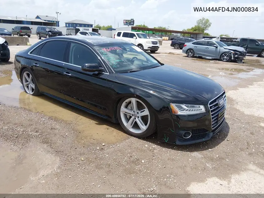 2018 Audi A8 L 3.0T VIN: WAU44AFD4JN000834 Lot: 45658782