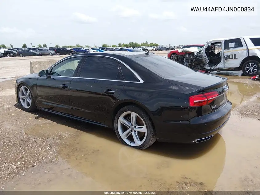 2018 Audi A8 L 3.0T VIN: WAU44AFD4JN000834 Lot: 45658782
