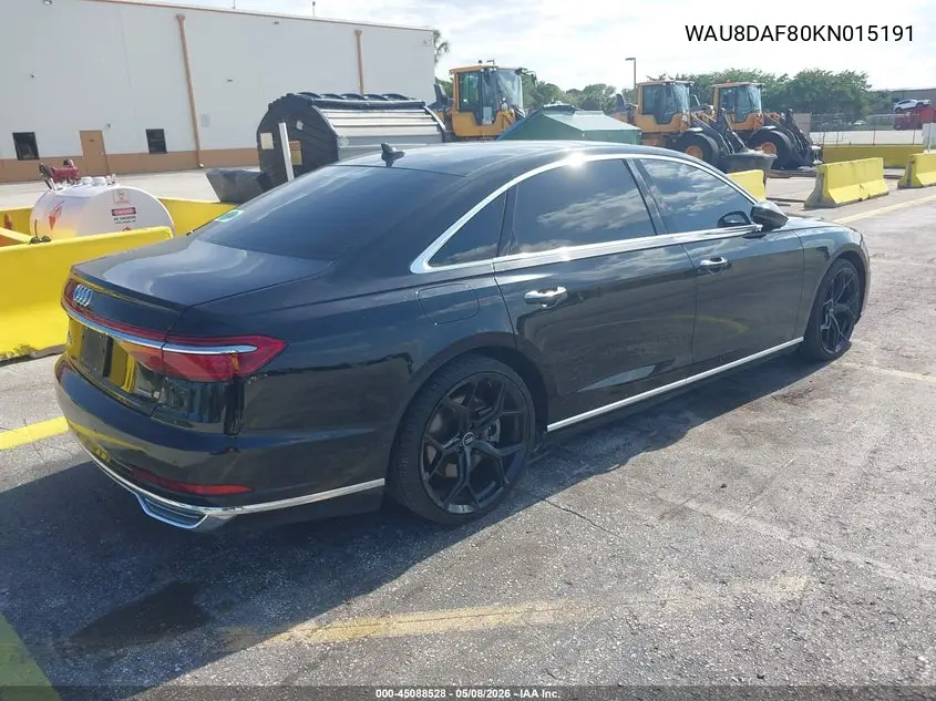 2019 Audi A8 L 55 VIN: WAU8DAF80KN015191 Lot: 45088528