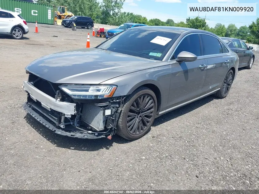 2019 Audi A8 L 55 VIN: WAU8DAF81KN009920 Lot: 45247147