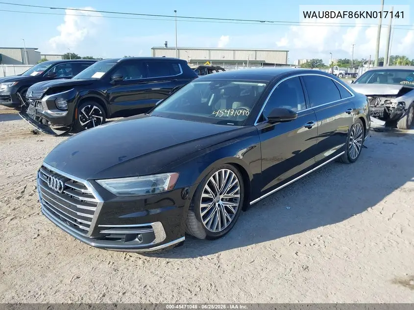 2019 Audi A8 L 55 VIN: WAU8DAF86KN017141 Lot: 45471048
