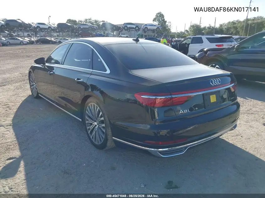 2019 Audi A8 L 55 VIN: WAU8DAF86KN017141 Lot: 45471048