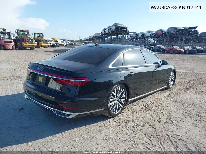 2019 Audi A8 L 55 VIN: WAU8DAF86KN017141 Lot: 45471048