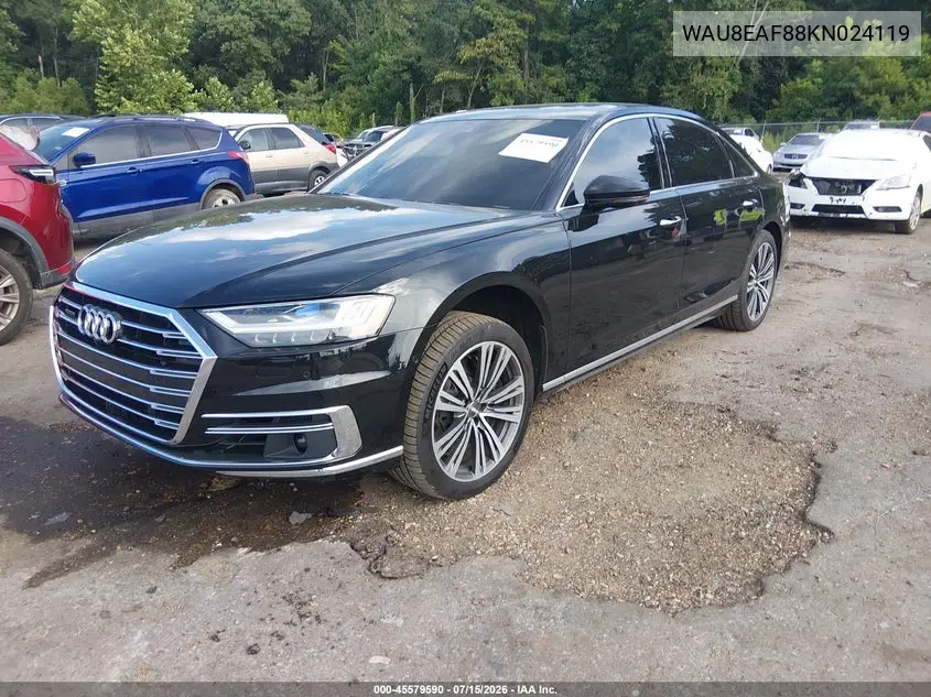 2019 Audi A8 L 60 VIN: WAU8EAF88KN024119 Lot: 45579590