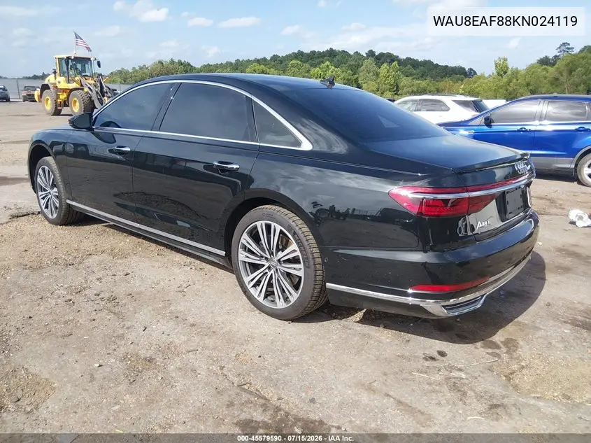 2019 Audi A8 L 60 VIN: WAU8EAF88KN024119 Lot: 45579590
