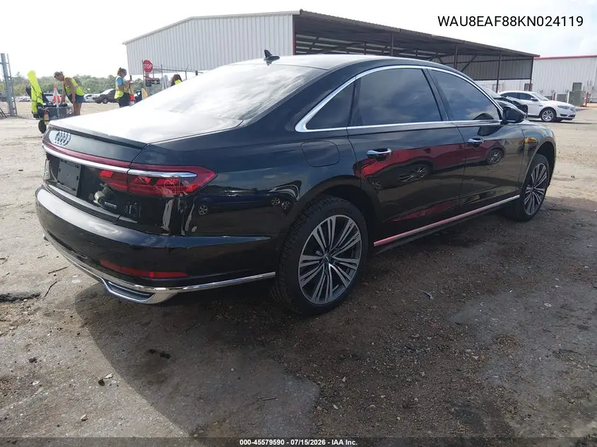 2019 Audi A8 L 60 VIN: WAU8EAF88KN024119 Lot: 45579590