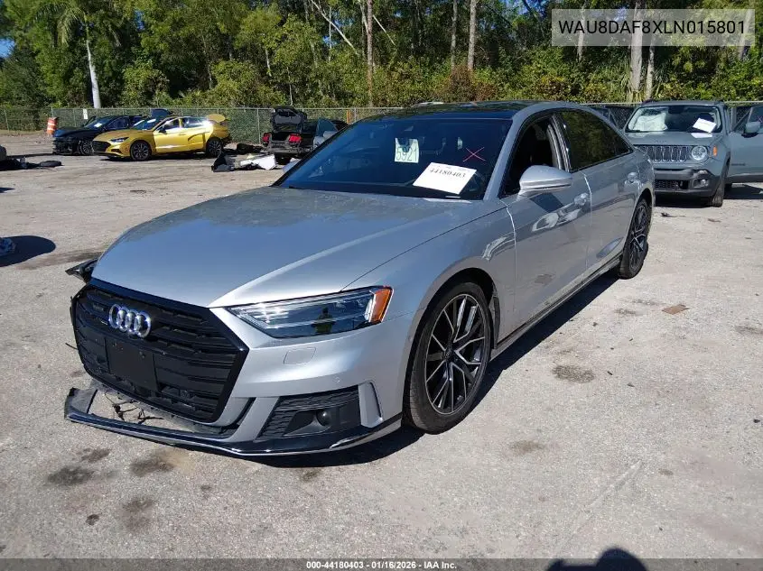 2020 Audi A8 L 55 Tfsi Quattro Tiptronic VIN: WAU8DAF8XLN015801 Lot: 44180403