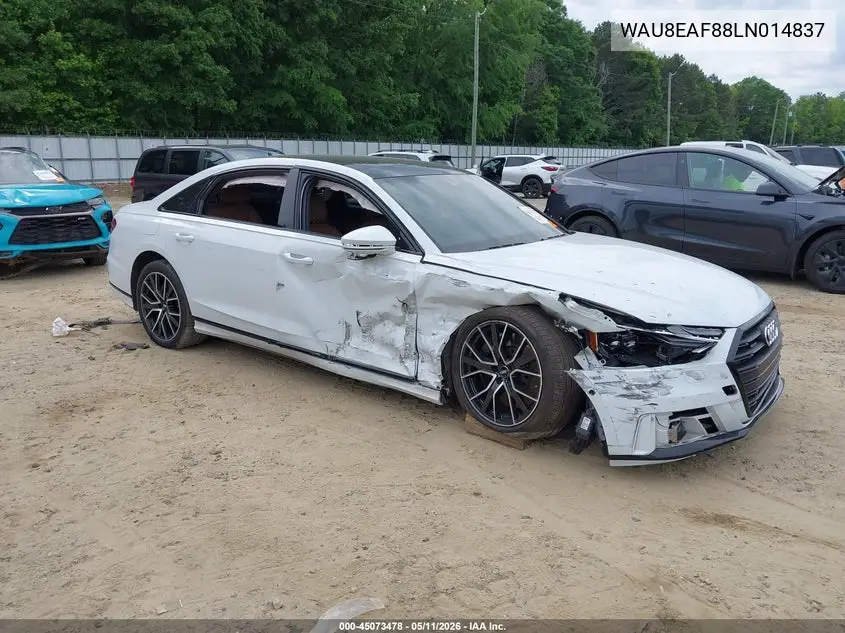2020 Audi A8 L 60 Tfsi Quattro Tiptronic VIN: WAU8EAF88LN014837 Lot: 45073478