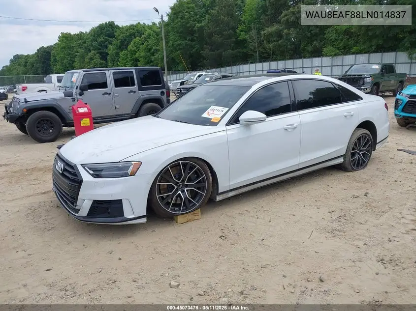 2020 Audi A8 L 60 Tfsi Quattro Tiptronic VIN: WAU8EAF88LN014837 Lot: 45073478