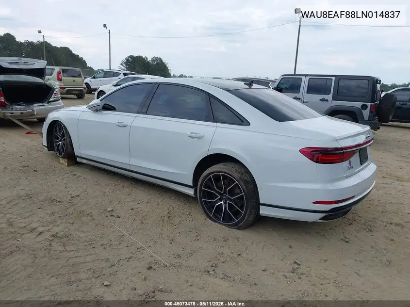 2020 Audi A8 L 60 Tfsi Quattro Tiptronic VIN: WAU8EAF88LN014837 Lot: 45073478