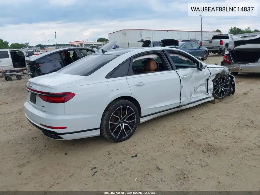 2020 Audi A8 L 60 Tfsi Quattro Tiptronic VIN: WAU8EAF88LN014837 Lot: 45073478