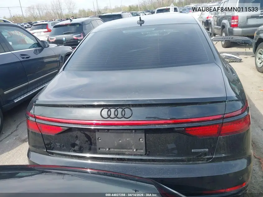 2021 Audi A8 L 60 Tfsi Quattro Tiptronic VIN: WAU8EAF84MN011533 Lot: 44827256