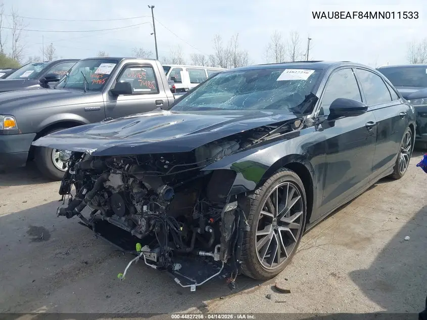 2021 Audi A8 L 60 Tfsi Quattro Tiptronic VIN: WAU8EAF84MN011533 Lot: 44827256