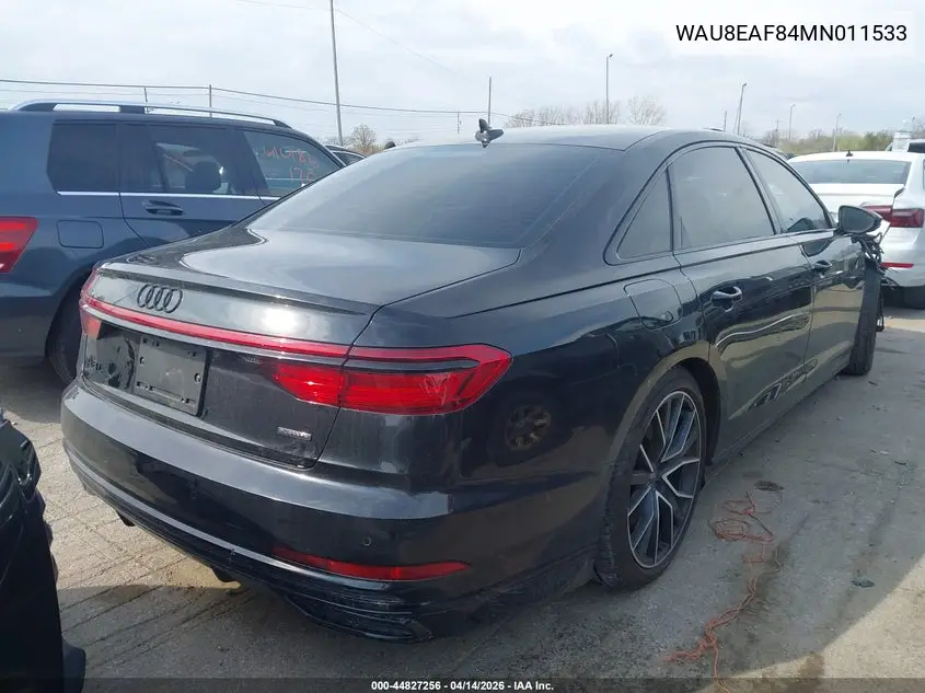 2021 Audi A8 L 60 Tfsi Quattro Tiptronic VIN: WAU8EAF84MN011533 Lot: 44827256