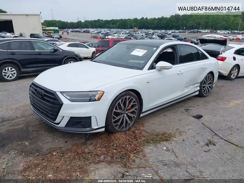 2021 Audi A8 L 55 Tfsi Quattro Tiptronic VIN: WAU8DAF86MN014744 Lot: 45002233