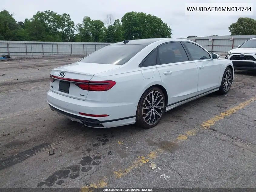 2021 Audi A8 L 55 Tfsi Quattro Tiptronic VIN: WAU8DAF86MN014744 Lot: 45002233