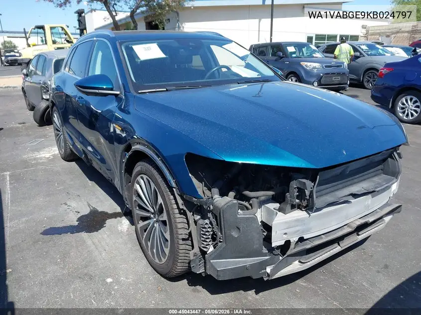 2019 Audi E-Tron Premium Plus VIN: WA1VABGE9KB024797 Lot: 45043447