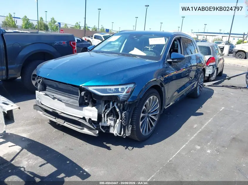 2019 Audi E-Tron Premium Plus VIN: WA1VABGE9KB024797 Lot: 45043447
