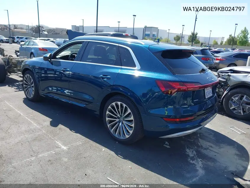 2019 Audi E-Tron Premium Plus VIN: WA1VABGE9KB024797 Lot: 45043447